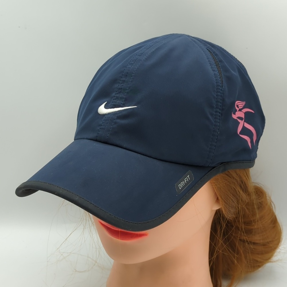 Nike Dri-FIT Running Hat Navy The Boler Company Pink Ribbon Logo Adjustable Cap